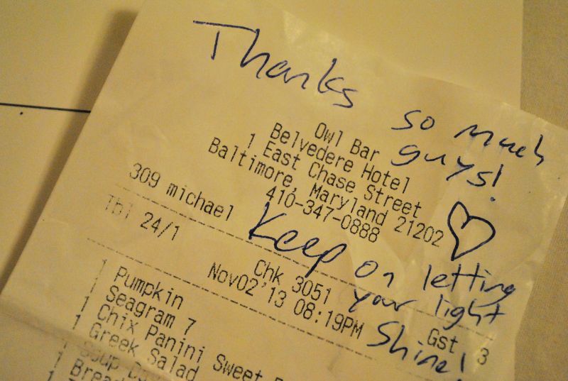 nice reciept note from waiter